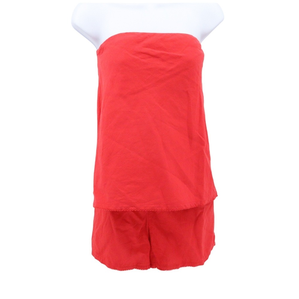 Beach Riot Red Linen Cotton Strapless Top Shorts Set Scallop Hem M